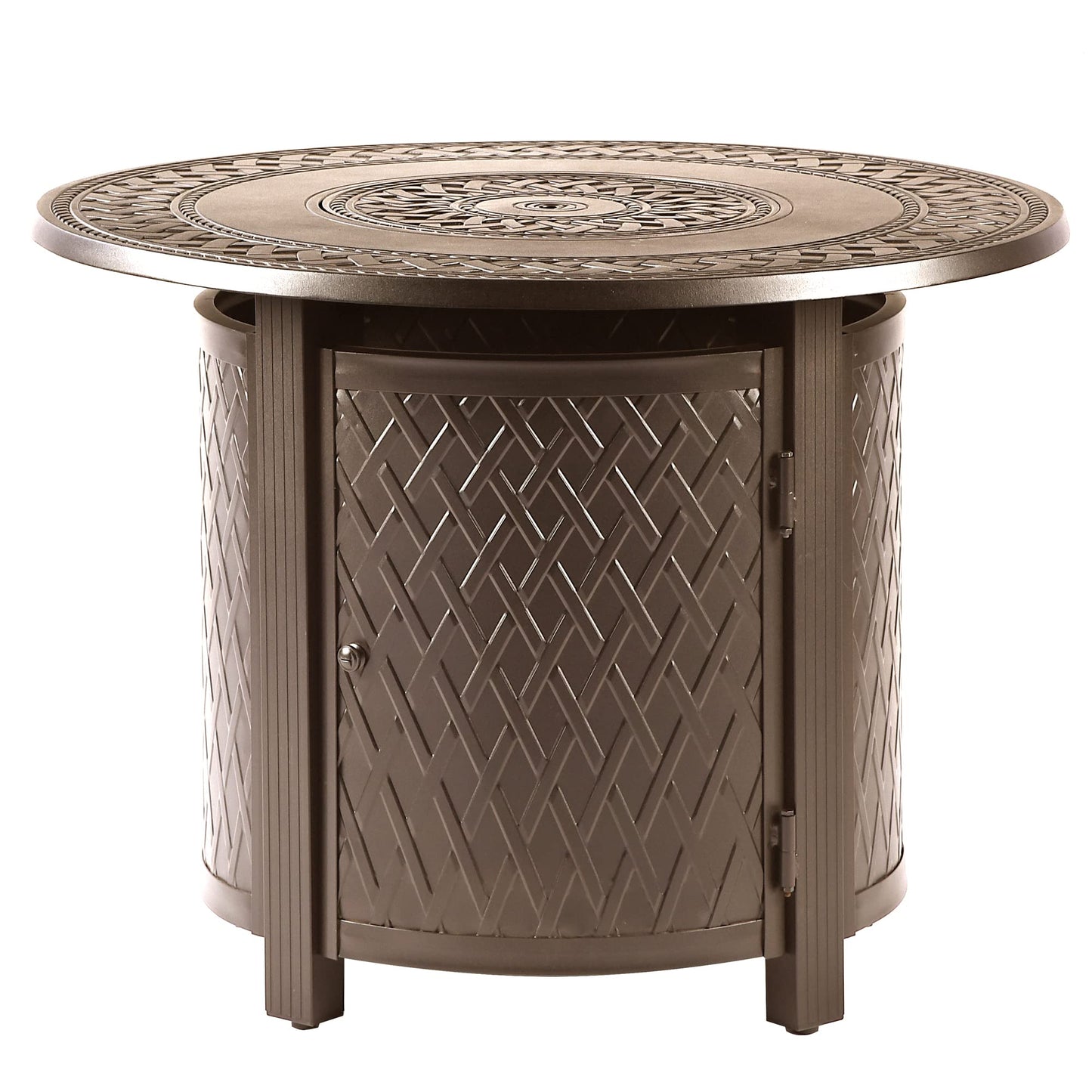 Oakland Living Round 34 in. x 34 in. Aluminum Propane Fire Pit Table with Glass Beads, Two Covers, Lid, 37,000 BTUs in Brown Finish