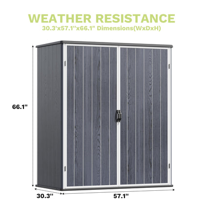 Devoko 5x3 FT Plastic Storage Shed with Floor, Small Resin Vertical Outdoor Storage Cabinet with Lockable Door, Waterproof Tool Garden Shed for Patio Lawn Backyard, Dark Gray