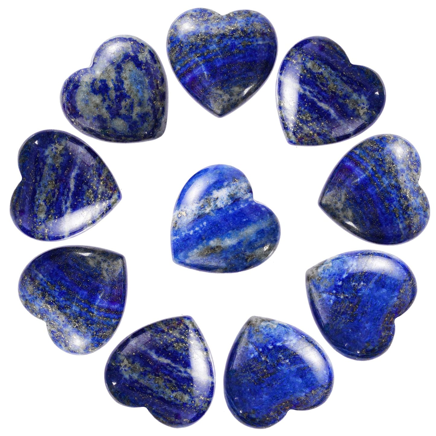 Marrywindix 10 Packs 1 Inch Healing Crystal Natural Lapis Lazuli Heart Love Carved Palm Worry Stone Chakra Reiki Balancing