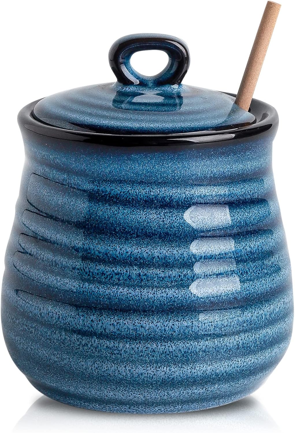 12 Set, HASENSE Ceramic Honey Pot with Lid, Ounce HoneyJar with Wooden Dipper, Honey Dipper Stick and Jar Cute Small
