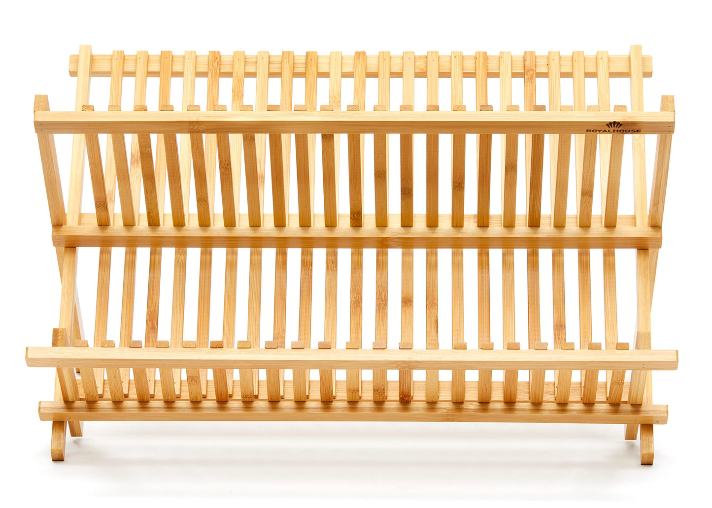 RoyalHouse Premium Natural Bamboo Dish Rack, Collapsible Dish Drainer, Foldable and Compact Dish Drying Rack for Kitchen Counter