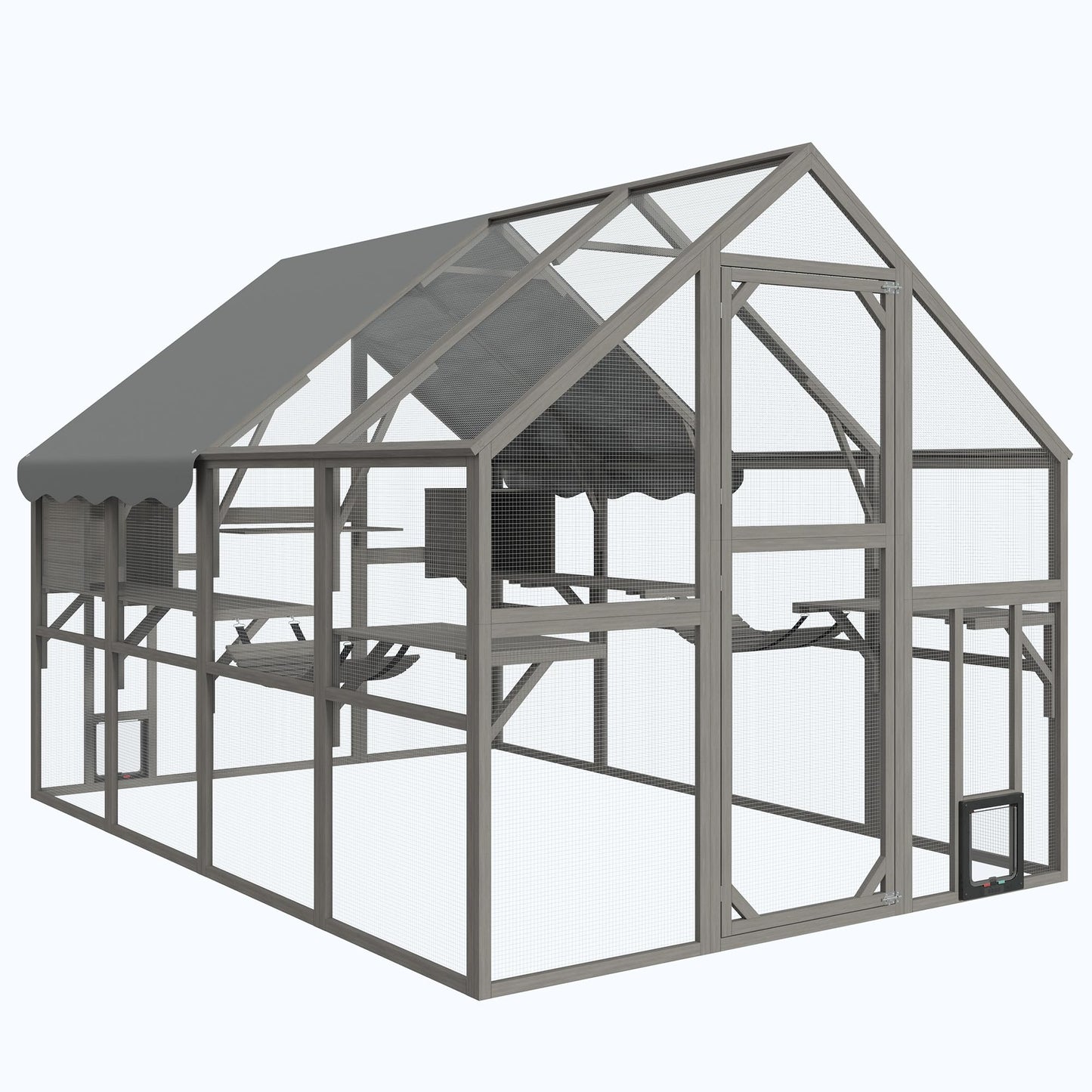 Fansafurn Extra Large Catio – Walk-in Outdoor Cat Enclosure for Multiple Cats, 110" Multi-Level Wood Cat Patio Playpen with Weatherproof Roof, Bridges, Condos and Door Access