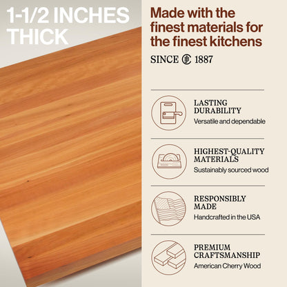 John Boos Rectangular Wooden Blended Cherry Counter & Island Top Cutting Board 24”x25” – 1.5” Thick, 25-lb Non-Reversible Countertop Butcher Block with Eased Edges & Edge-Grain – Made in the USA