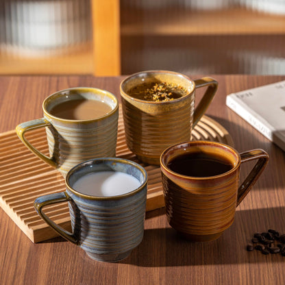 Noevany Ceramic Mugs Set of 4, Mug for Coffee Milk Latte Cappuccino Tea, Office Home Dishwasher Microwave Freezer Safe Stoneware Mixed Cup Mug 13 oz Coil A