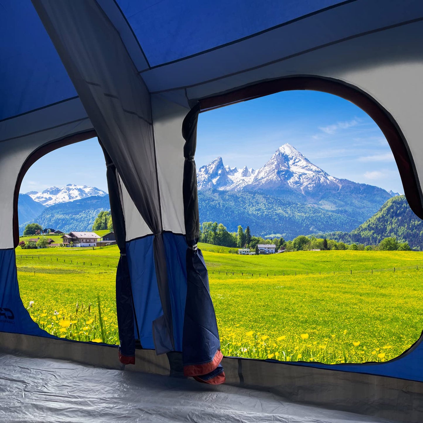 CAMPROS CP 12 Person Cabin Tent, 2 Room Extra Large Straight Wall Camping Tents Waterproof Windproof with Top Rainfly, 6 Large Mesh Windows, Double Layer, Easy Set Up Family Tent