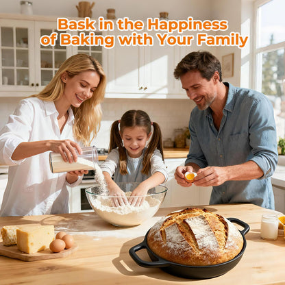 5QT Pre-Seasoned Cast Iron Dutch Oven For Bread Baking, Dutch Oven with Domed Lid, Sourdough Bread Baking Supplies, Multi-Functional Bread Pan For Baking, Frying, Roasting