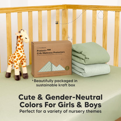 Skiennix 2-Pack Waterproof Crib Mattress Protector - Soft Quilted Cotton, Machine Washable, 52" x 28" (Soft Fern/Quin)
