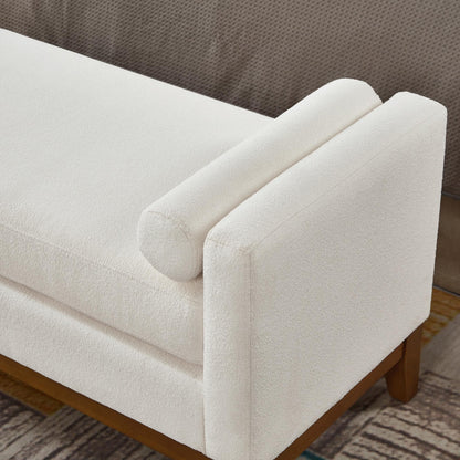 GDFStudio Large Upholstered Boucle Ottoman Bench with Pillows, Padded Window Bench with Armrests for Living Room and Entryway, Ivory