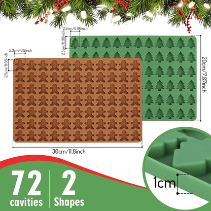 Christmas Silicone Molds Mini Xmas Tree & Gingerbread Candy Chocolate Mould, Non-Stick Baking Mold for Cake Decor, 2Pcs