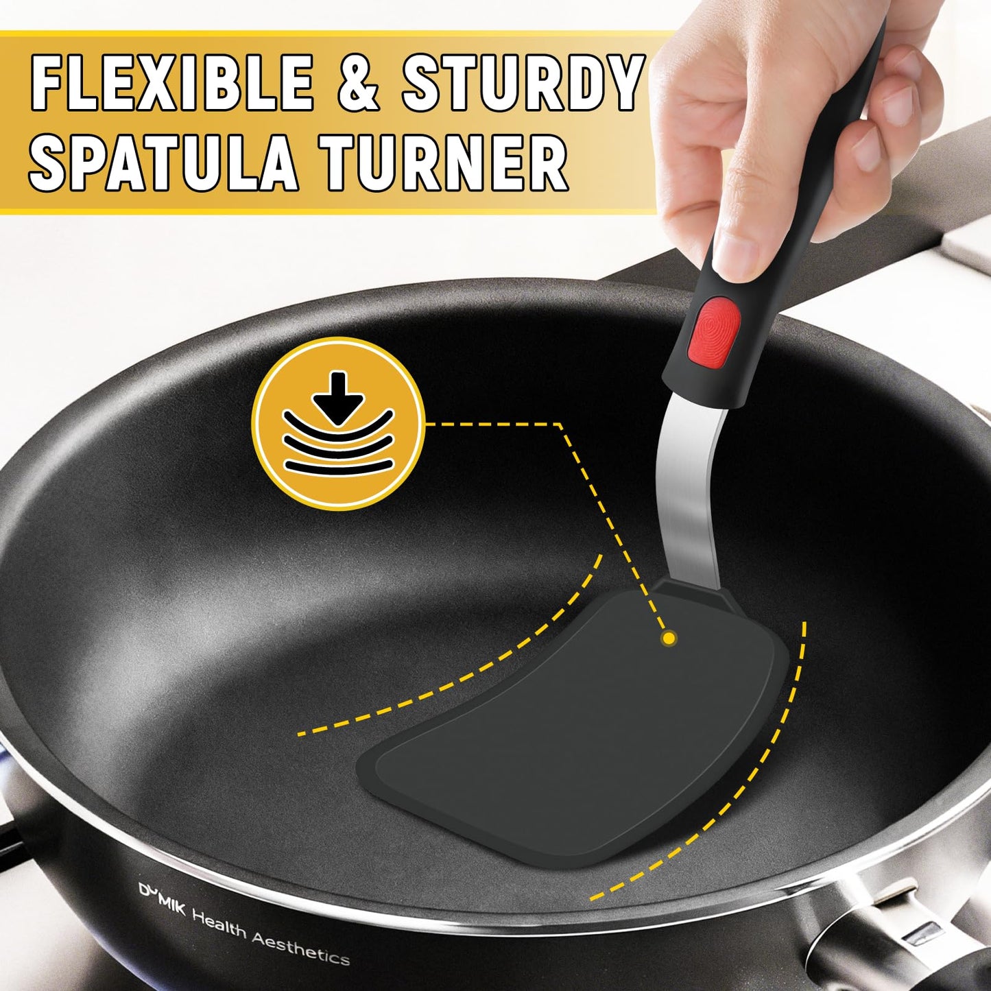 Flexible Silicone Spatula Turner, Heat Resistant Silicone Turner for Non-Stick Cookware, BPA-Free Food Grade Kitchen Spatula Utensils, Ideal for Flipping Eggs, Burgers, Pancakes, 11.8 x 2.4 in, Black
