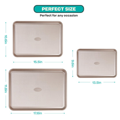 Baker's Secret Baking Sheet Pan Set, 3x Cookie Sheets for Oven, Diamond Texture Premium Air Flow, Set of 3 Baking Trays, Extra Thick 0.6mm with Diamond Base PFOA, PFOS, PTFE and PFAS free