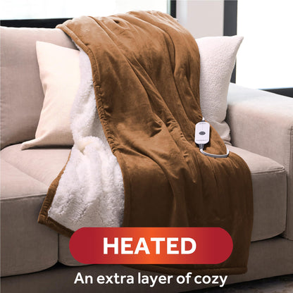 Sunbeam Electric Throw Royal Mink Sherpa Heated Blanket, 4 Heat Settings, 4-Hour Auto Shut-Off, Fast Heating, Luxurious and Ultra Comfy, Night Fog Color, 50" x 60"