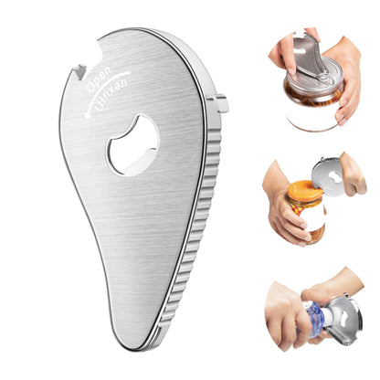 Uinxan Jar Bottle Can Opener for Seniors Arthritis Weak Hands-Easy Twist Off Small Caps (0.6"-2.7"), Pop Top & Pull Tab Seals,Patent Unique Portable Multifunction Gadget for Elderly/Women/Men (Silver)