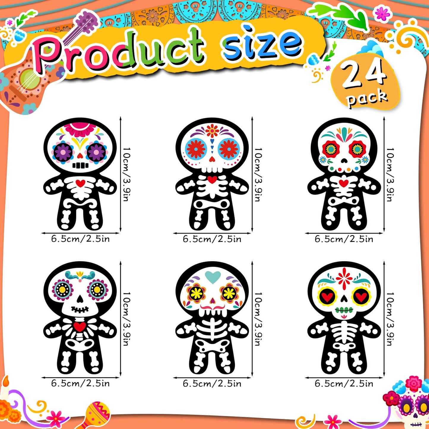 Remagr 24 Pcs Dia De Los Muertos Felt Ornaments, Mexcian Skeleton Halloween Ornaments for Day of The Dead Themed Party School Bags Indoor Outdoor Tree Hanging Decorations (Skull)