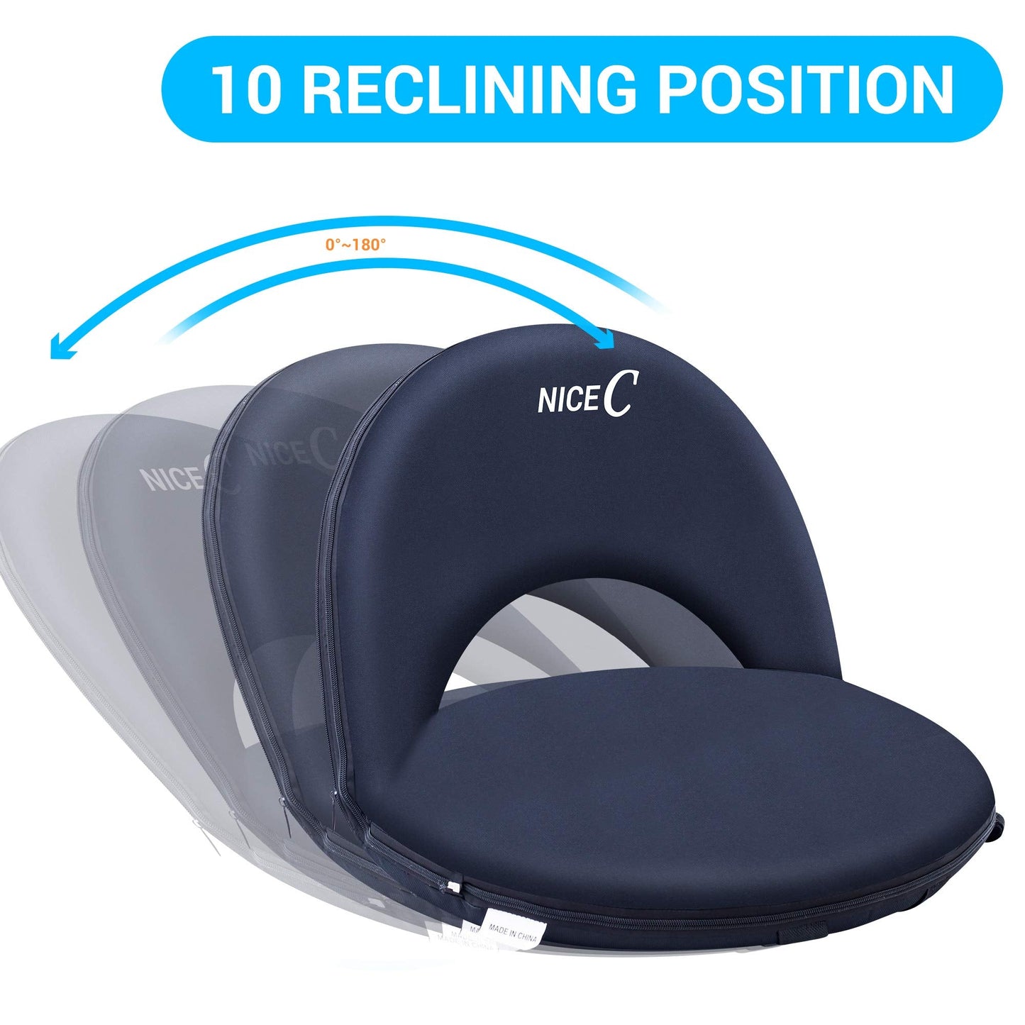 Nice C Stadium Seats, Floor Chairs, Bleacher Chairs, 10-Posisition Reclining Waterproof Cushion, Ultralight, Foldable, Extra Thick Padding, with Shoulder Strap & Net Pocket (Set of 1 Black)