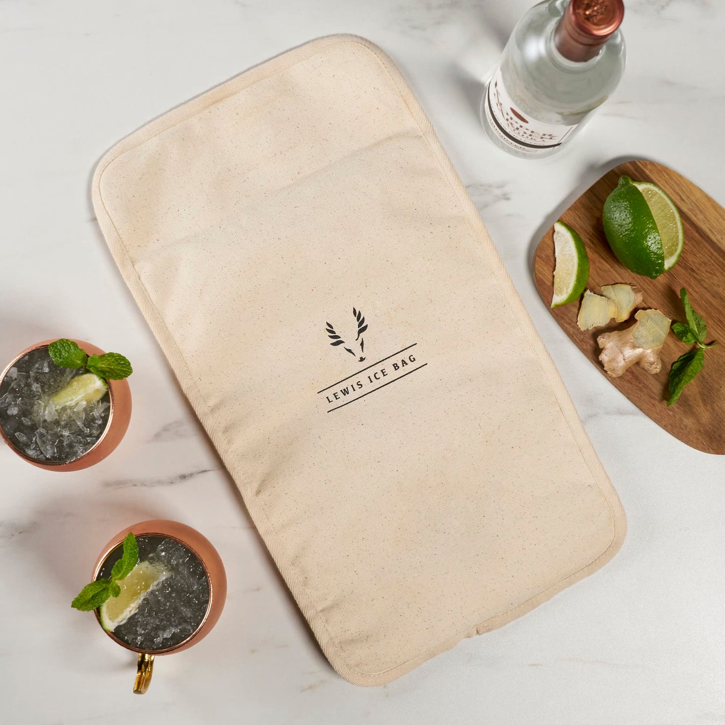 Viski Bartender’s Lewis Ice Bag - Extra Large Professional Grade Canvas Ice Crushing Bag with Reinforced Seams for Chilled Cocktails - 10″ x 18″ Set of 1