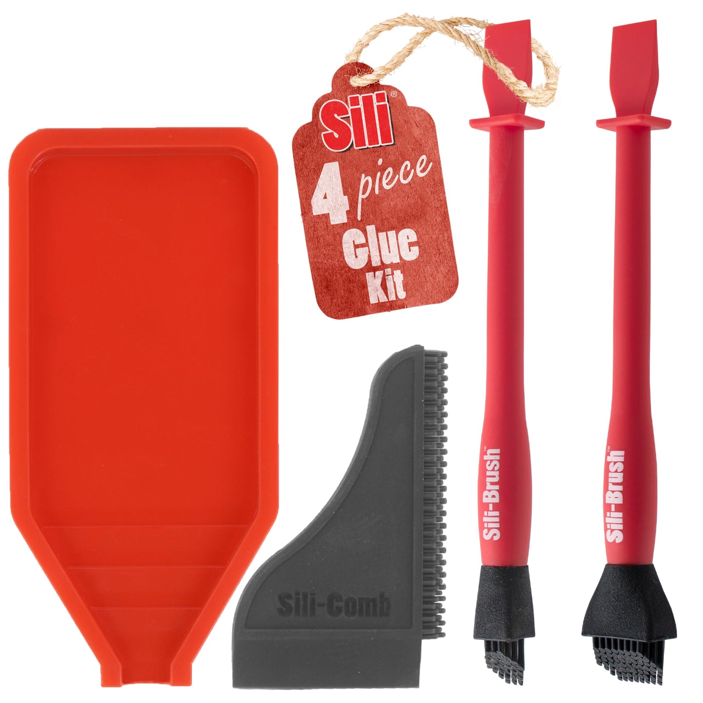Sili Non-Stick Wood Glue Brush Silicone Applicator Kit | Comb/Squeegee Wood Glue Applicator & Tray | Reusable Small Brushes for Crafts, Arts & Hobby | Silicone Brushes for Woodworking