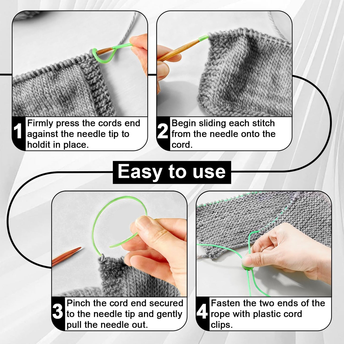 6pcs Plastic Stitch Holders for Knitting Needle Stoppers, 54.68 Yards 2mm Hollow Barber Cords for Knitting Stitch Holders Needle Point Protectors Crochet Accessories and Gadgets, Pony Bead Lacing Cord