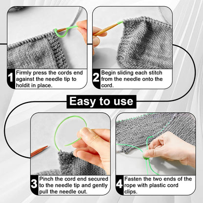 6pcs Plastic Stitch Holders for Knitting Needle Stoppers, 54.68 Yards 2mm Hollow Barber Cords for Knitting Stitch Holders Needle Point Protectors Crochet Accessories and Gadgets, Pony Bead Lacing Cord