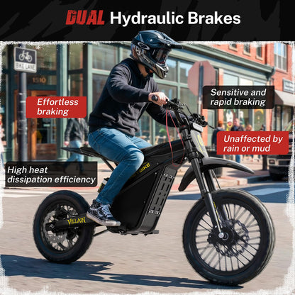 Heybike Villain Electric Dirt Bike, 4160W E Dirt Bike with 52V 26AH Battery, 14"/12" Fat Tire Electric Motorcycle for Teens, Max 45MPH Ebike with Reversing Function（Standard; Inky Black）