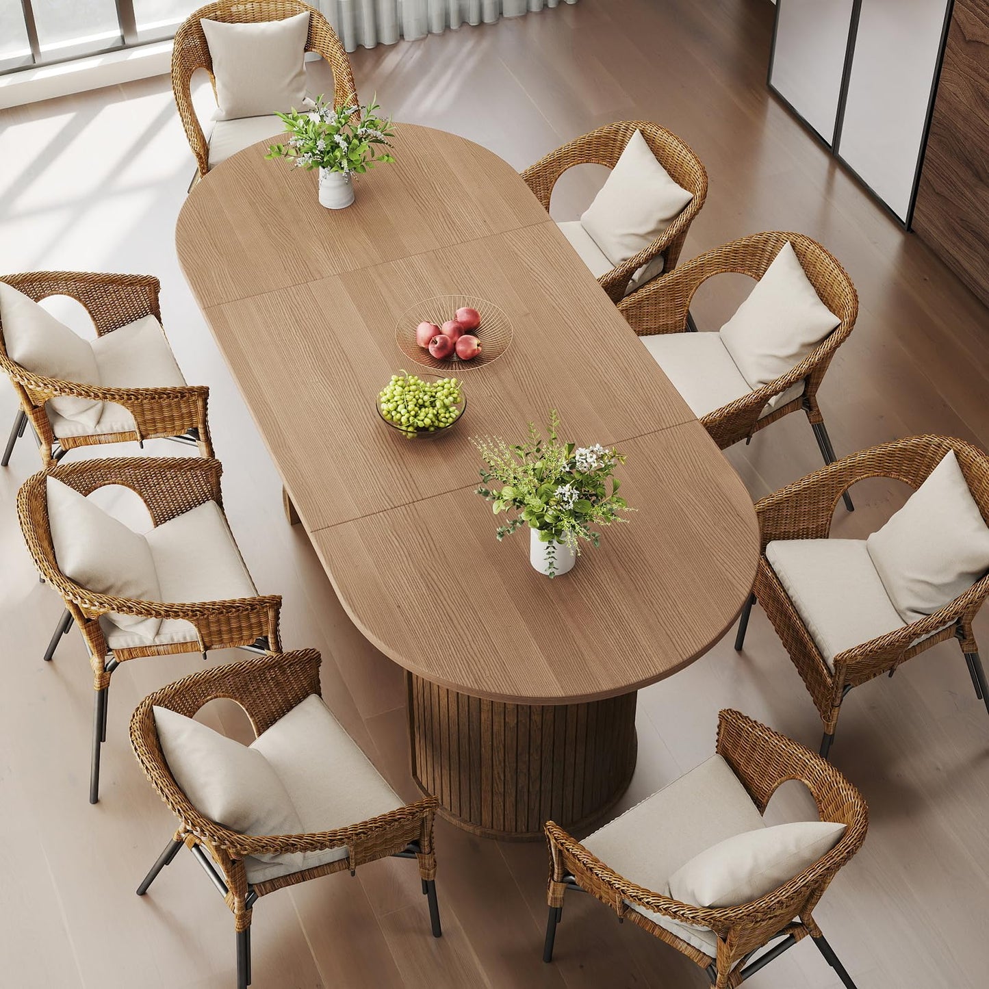 SoarFlash 70.8" Oval Dining Table for 4-6 Person Kitchen Table with Semi-Cylindrical Legs Base Modern Farmhouse Dinner Tables for Dining Living Receiption Room (Brown)