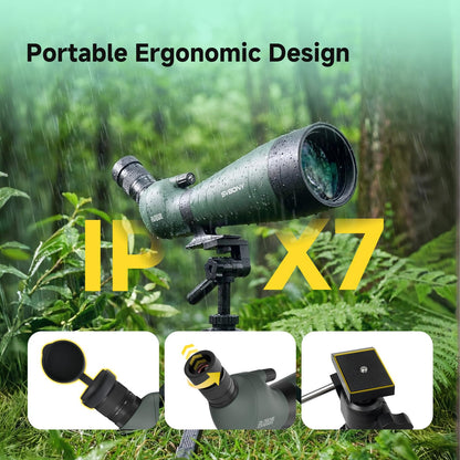 SVBONY SV28 100mm Spotting Scope, with Upgrade Tripod & 3-Axis Phone Adapter, Precise adjustment Aluminum Phone Adapter, Bold, elevable, 360° Adjustable Tripod, Scope for Target Shooting Bird Watching