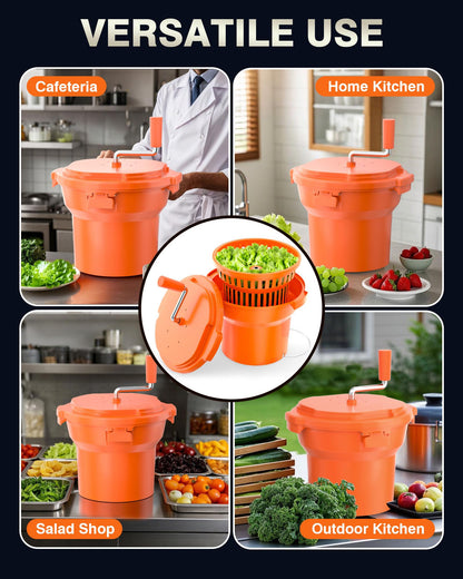 Wantjoin Commercial Salad Spinner - 2.5 Gallon Salad Dryer w/Aluminum Handle & Draining Hose, 10Qt Manual Salad Spinner for up to 3 Heads of Lettuce Spinner Large for Catering Kitchen