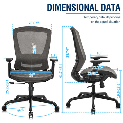 ELABEST T96 Mesh Office Chair,Ergonomic Computer Desk Chair,Sturdy Task Chair- Adjustable Lumbar Support & Armrests,Tilt Function,Comfort Wide Seat,Swivel Home Office Chair