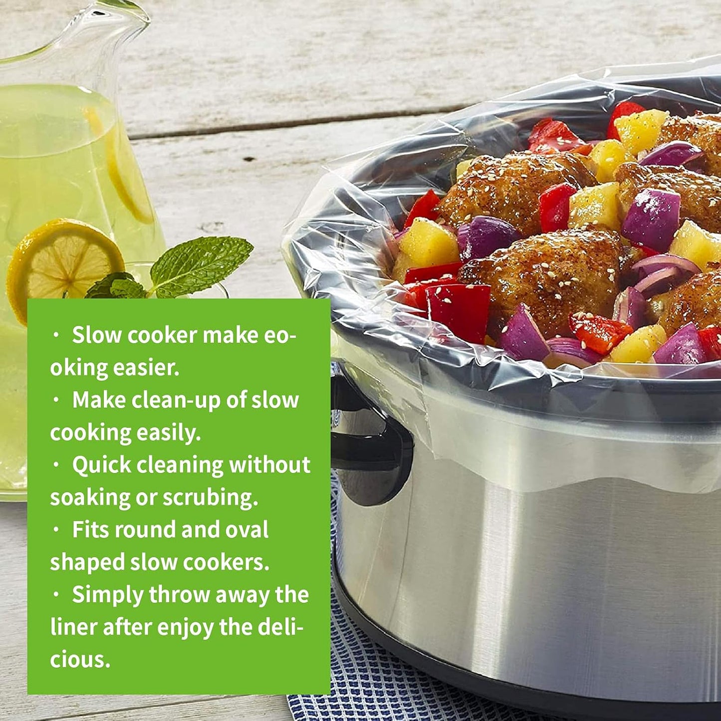 Large Slow Cooker Liners, Disposable Cooking Bags for 4QT to 8.5QT Oval & Round Pots, 10 BAGS