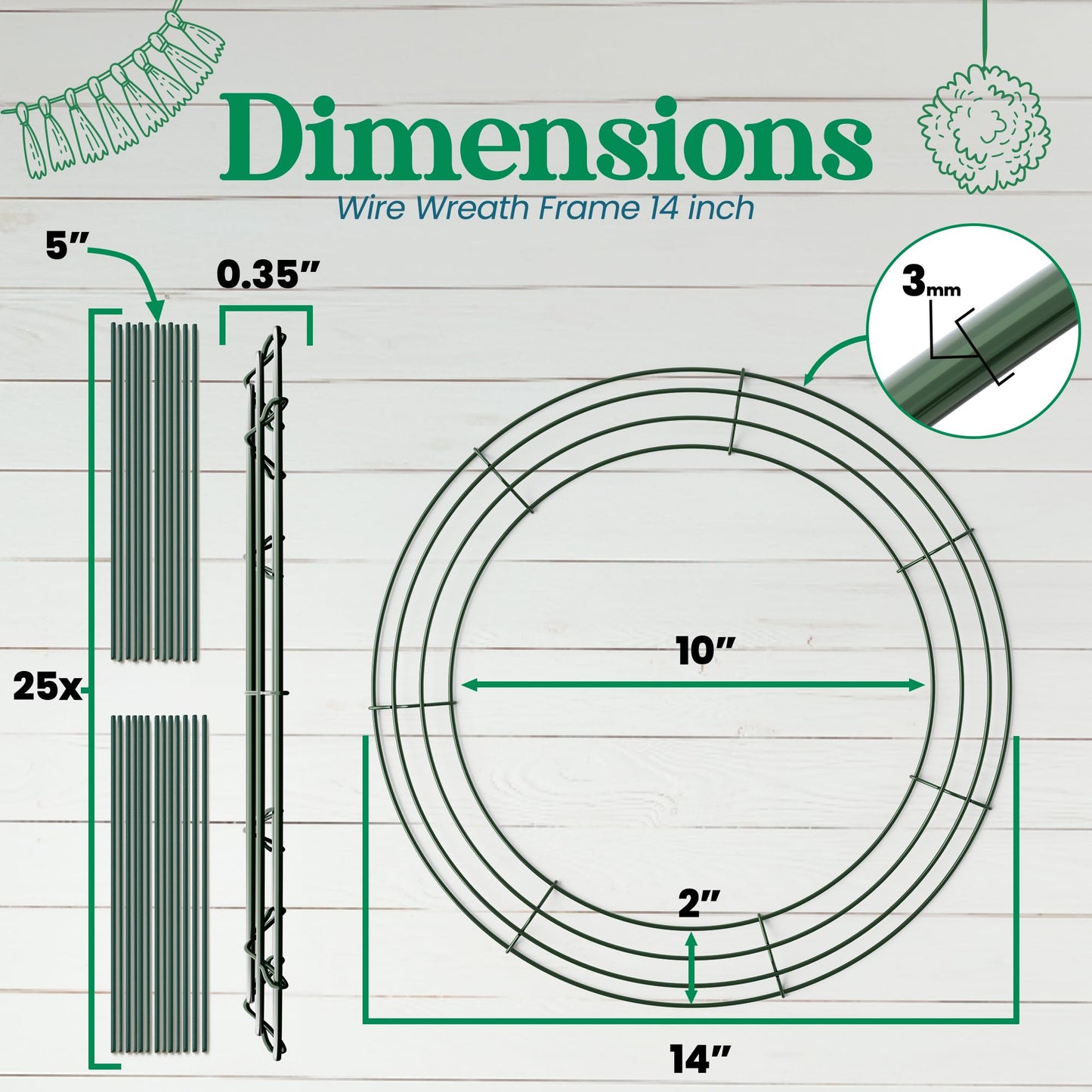 Upstout 5-Pack 14 Inch Wire Wreath Frame – Round Metal Wreath Form with Ring Design for DIY Crafts, Floral Projects, and Home Decor – Dark Green Wire Frame for Christmas Holiday & Weddings
