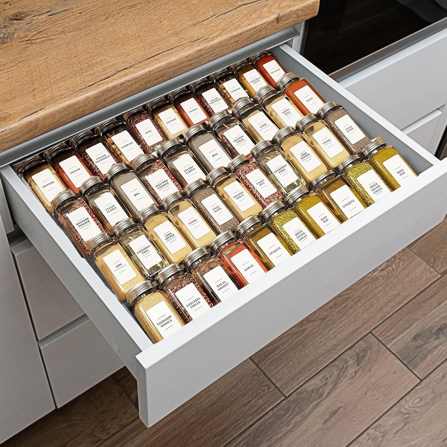 Spice Drawer Organizer, 8 Pcs Acrylic Drawer Spice Rack, Adjustable from 11" to 22", Space Black