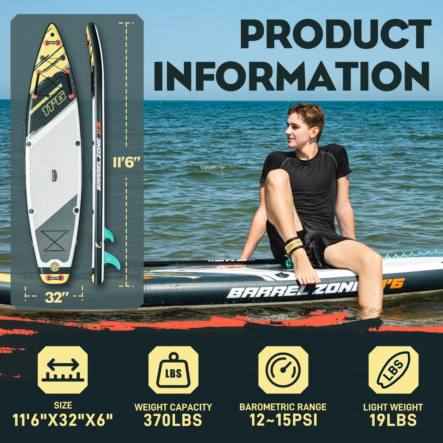 TIDETREK 11'6" Inflatable Stand Up Paddle Boards, Premium SUP Accessories, Non-Slip Comfort Deck for Youth & Adults (Royal Teal)