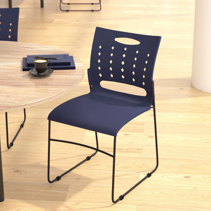 Flash Furniture HERCULES Series 881 lb. Capacity Navy Sled Base Stack Chairs with Air-Vent Back, Set of 5