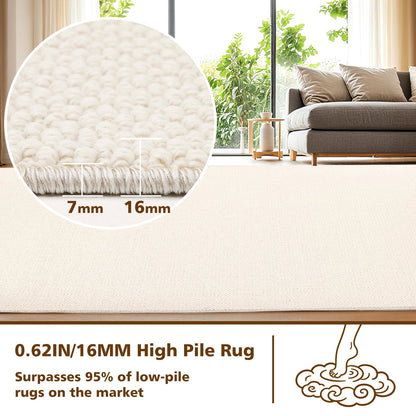 ANSSO Wool Rugs 8x10 for Living Room,80% Merino Wool and 20% Cotton Soft Tufted Area Rug with Cotton Non-Slip Backing,Large Area Rug for Bedroom Bedroom, Dining and Home Office (Cream White)
