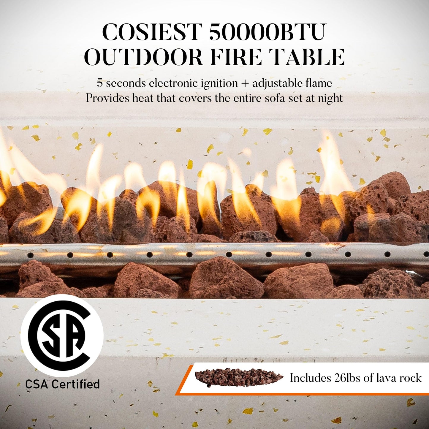 COSIEST 42" Outdoor Propane Fire Pit Table, Rectangular Gas Fire Pit Table with Concrete & Log Wood Grain Design, 50000BTU Fire Tables for Patio, Backyard, Garden Heating