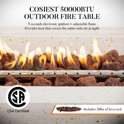 COSIEST 42" Outdoor Propane Fire Pit Table, Rectangular Gas Fire Pit Table with Concrete & Log Wood Grain Design, 50000BTU Fire Tables for Patio, Backyard, Garden Heating