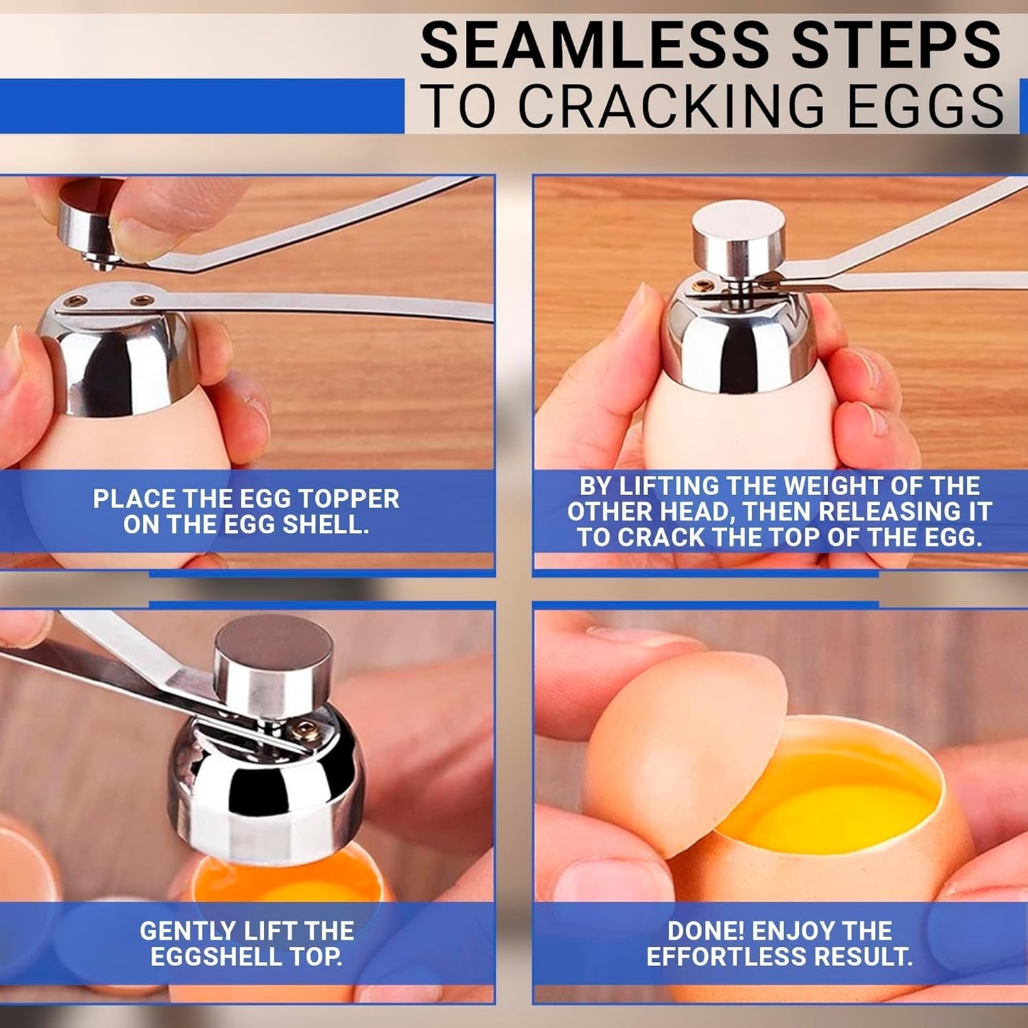 Egg Cracker Tool for Raw Eggs - Stainless Steel Shell Opener with Ergonomic Design, Adjustable Effort, Durable Build