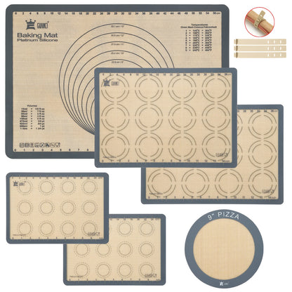 Silicone Baking Mat Set of 6, GUANCI Grade Food Baking mats Non-Stick Reusable Pizza Bakeware Mat for Making Macaroon, Pizza, Cookie, Pastry, Bread, Bun(Grey)