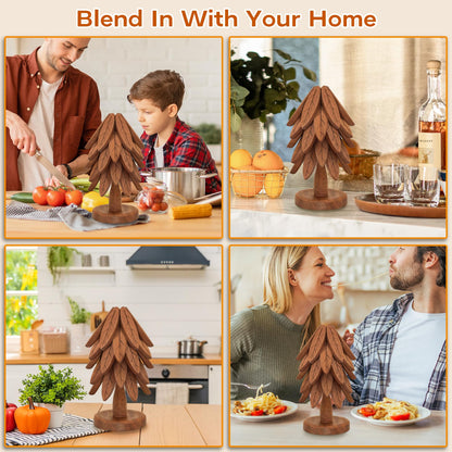 Wooden Trivets for Hot Dishes, Wooden Tree Trivet Set, Tree Coasters - of 5 + 1 Stand stored, Suited for Hots, Pans, Bowl, Teapot, Hot Holders - Multifunctional Ornaments