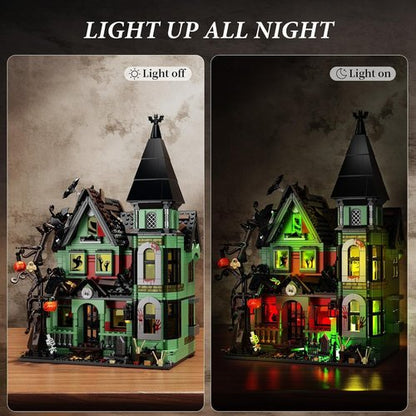 iATOM Haunted House Building Set - Halloween Mansion with Lights | Spooky Architecture for Adults, Gift Idea