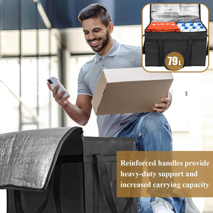 PEASUG Insulated Bags for Food Delivery, XXXL Pizza Delivery Bags, Large Capacity Cooler Bag Keep Food Warm for Grocery Shopping and Catering, Foldable, Heavy-Duty (Black)