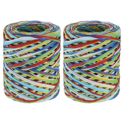 PATIKIL 219 Yards Raffia Ribbon, 2 Rolls Raffia Paper Craft Ribbon Paper Twine Wrapping Ribbon for Gift Packaging and Decoration, Red/Navy Blue