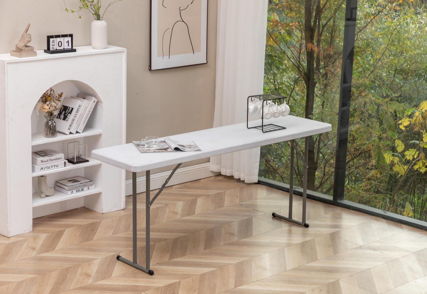BTEXPERT Set of 10, 5-Foot - 60" Long White Plastic Folding Seminar Training Table Portable 18" Wide Narrow, 29" High, Events Indoor Outdoor Lightweight