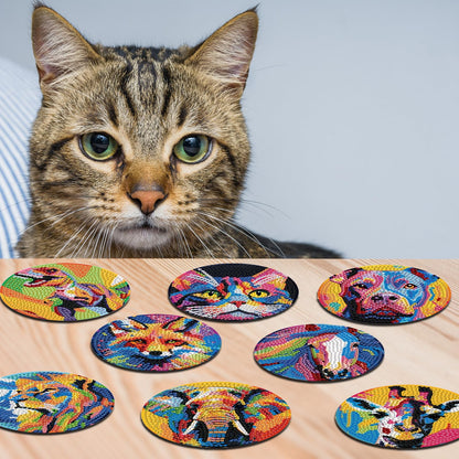 HMZephitiquc Animal Diamond Art Coasters, 8 Pcs Diamond Painting Coasters with Holder, 5D Gem Art Kit Easy Crafts, Non Slip Coaster for Home Decor Gift