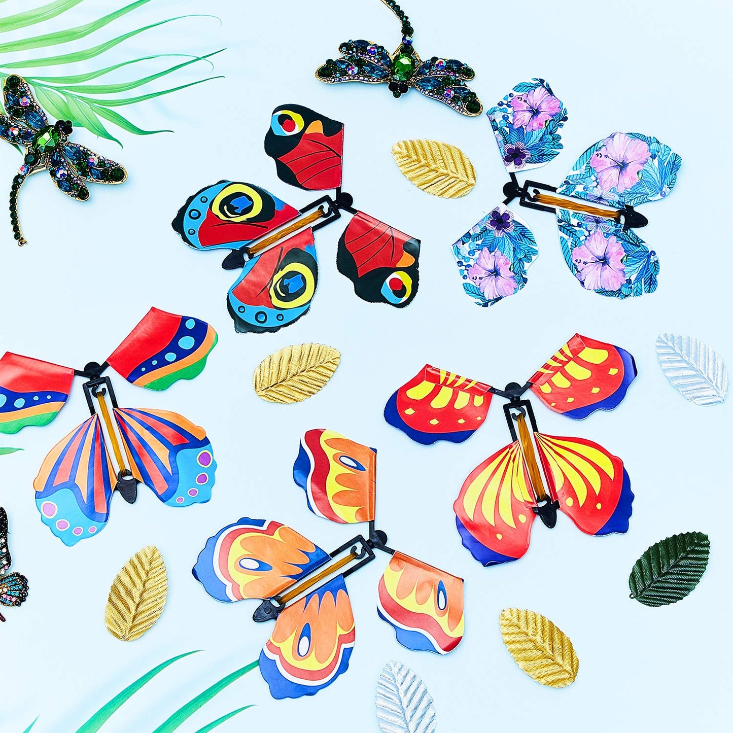 Sumind 5 Pcs Butterfly Wind up Magic Flying Butterfly Cards Surprise Insert Fly Toys Rubber Band Butterflies Toys for Explosion Box Colorful Bookmark Gifts