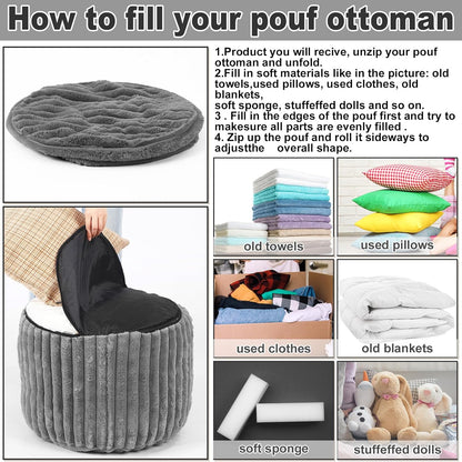 2 20 15 Inch Teenyyou Pcs x Unstuffed Pouf Cover Ottoman Foot Rest - No Filler, Faux Rabbit Fur Foot Stool Floor Bean