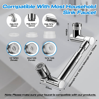 1440° swivel faucet extender, sink faucet aerator extender, swivel extendable filter, with 2 modes splash guard multi-functional universal mechanical arm suitable for kitchen/bathroom/toddlers