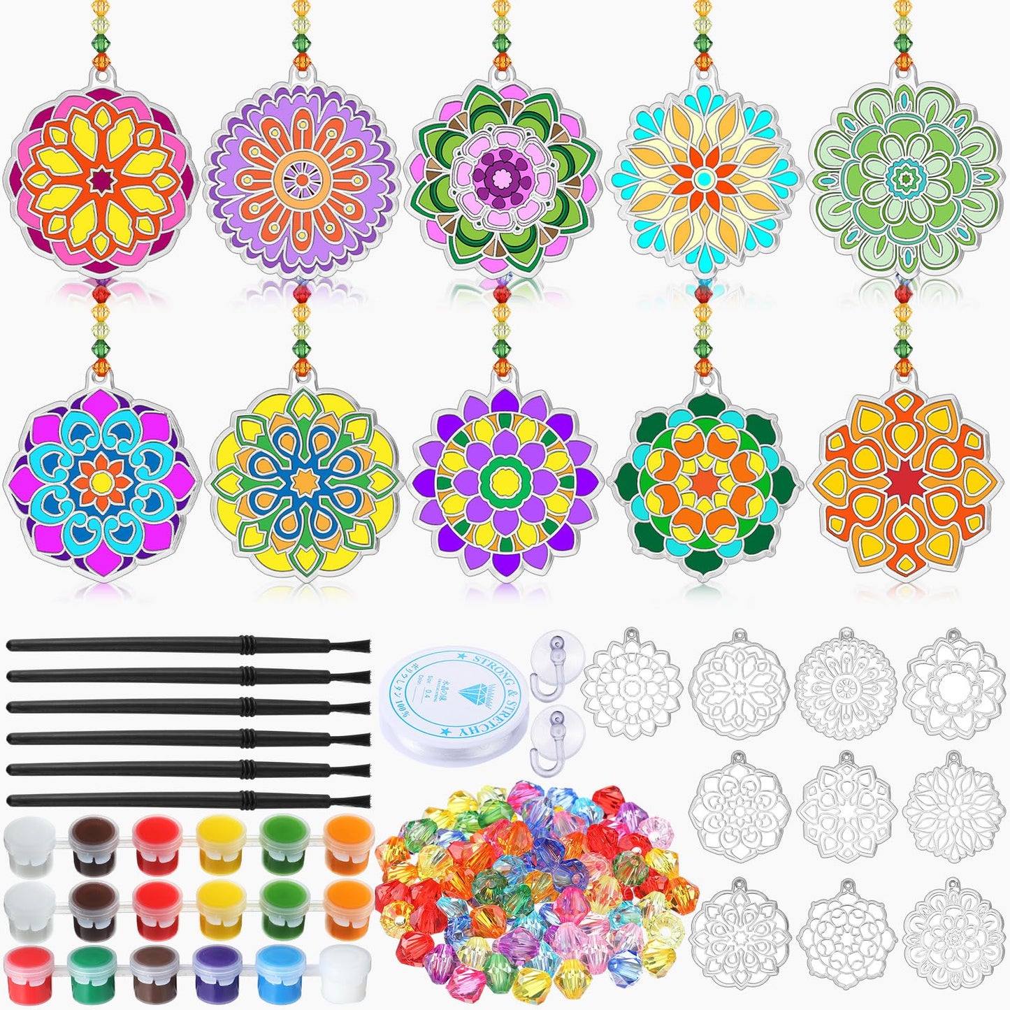 WinnerWhy 30 Sets Spring Mandala Suncatchers Crafts for Adults, Easter Holi DIY Stained Glass Art Kits Paint Your Own Window Ornaments for Mother's Day Party Birthday Activity Home Decor