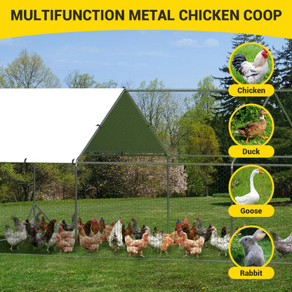 19.7' L x 9.8' W x 6.6' H Large Metal Chicken Coop, Outdoor Chicken Run with Cover and Double Door for Backyard Farm Yard