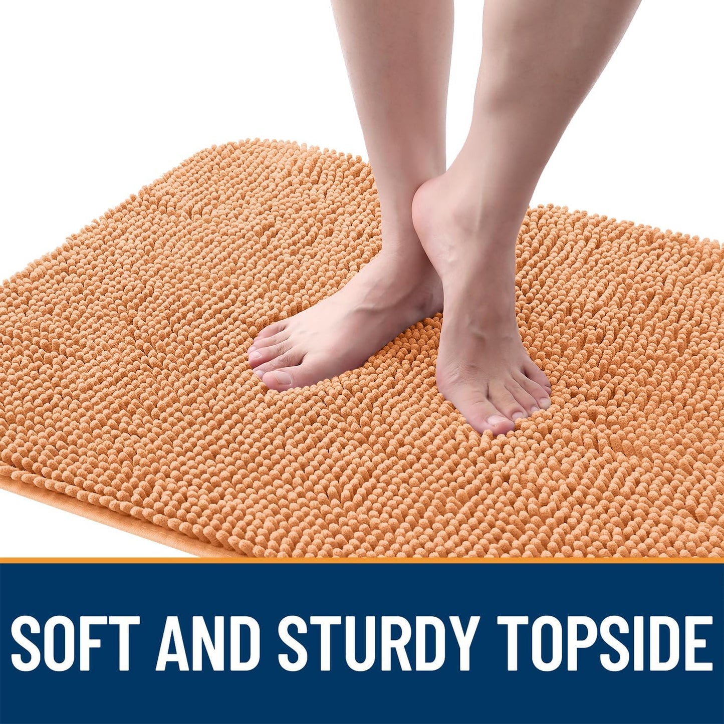 OLANLY Dog Door Mat - Absorbent Non-Slip Washable Chenille Mat for Muddy Paws | 70x24 Inches, Orange
